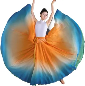 Women's Gradient Fairy Lyrical Dance Skirt 720 Double-Sided Long Swing Maxi Skirt Ballet Modern Dance Costumes