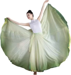 Women's Gradient Fairy Lyrical Dance Skirt 720 Double-Sided Long Swing Maxi Skirt Ballet Modern Dance Costumes