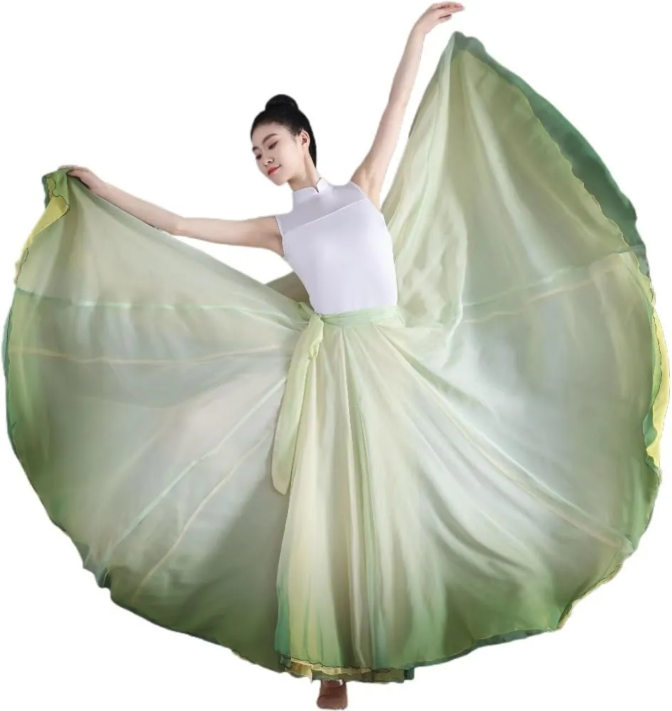 Women's Gradient Fairy Lyrical Dance Skirt 720 Double-Sided Long Swing Maxi Skirt Ballet Modern Dance Costumes