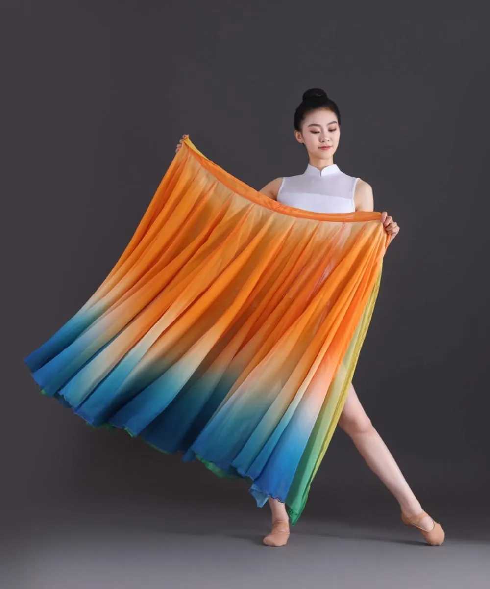 Women's Gradient Fairy Lyrical Dance Skirt 720 Double-Sided Long Swing Maxi Skirt Ballet Modern Dance Costumes