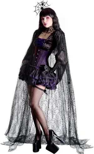 Womens Halloween Spider Web Costume Black Lace Spider Web Hooded Cloak Spider Web Fascinator Headband for Halloween