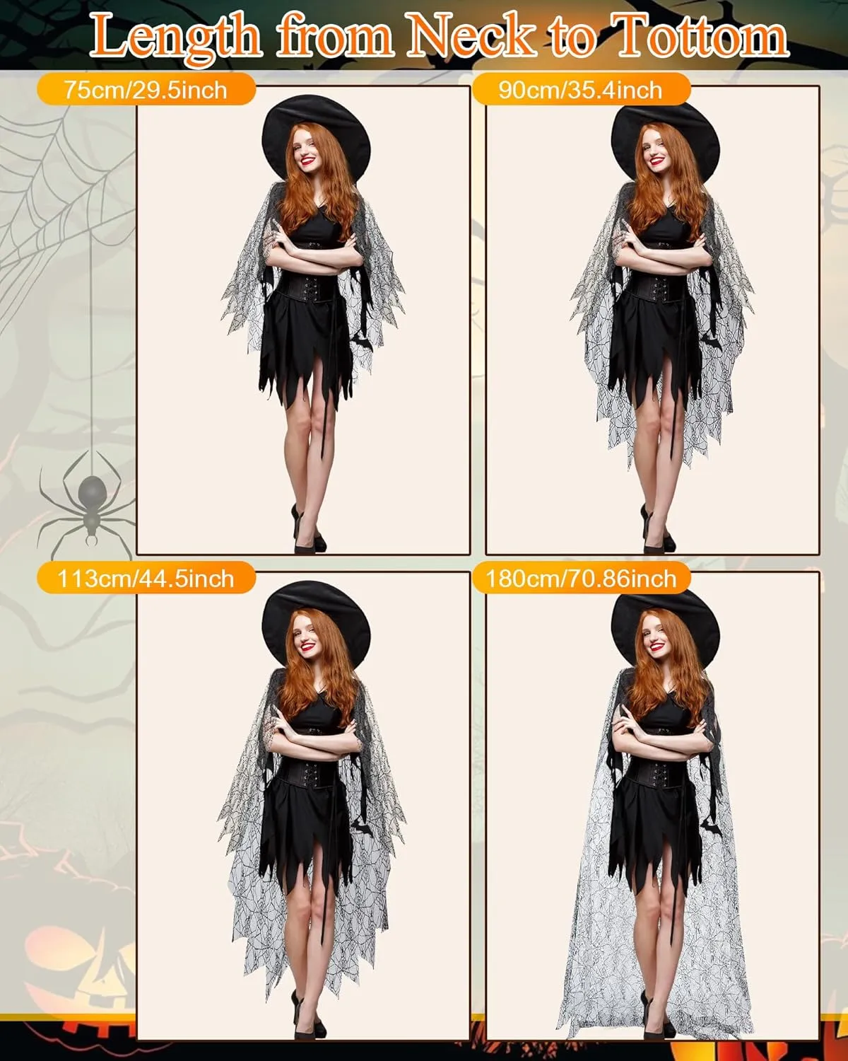Womens Halloween Spider Web Costume Black Lace Spider Web Hooded Cloak Spider Web Fascinator Headband for Halloween