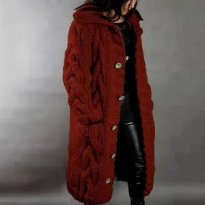 Women's Hooded Long Cardigans Chunky Cable Knit Thick Sweater Coat Knitted Open Front Cardigan Sweater Outerwear