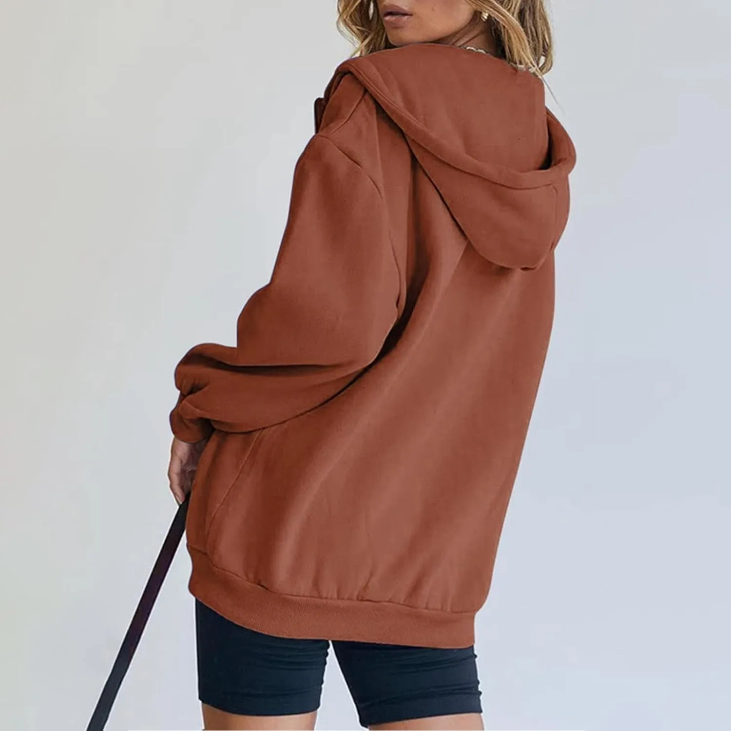 Womens Hoodie Y2K Zip Up Long Sleeve Oversized Sweatshirts Fleece Workout Jacket Pockets 2024 Fall Outfits Trendy Tops
