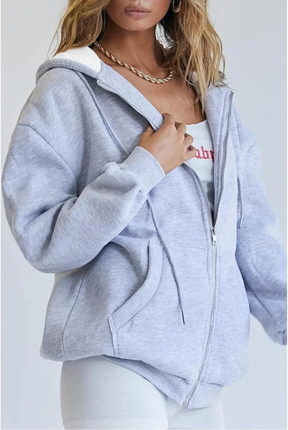 Womens Hoodie Y2K Zip Up Long Sleeve Oversized Sweatshirts Fleece Workout Jacket Pockets 2024 Fall Outfits Trendy Tops