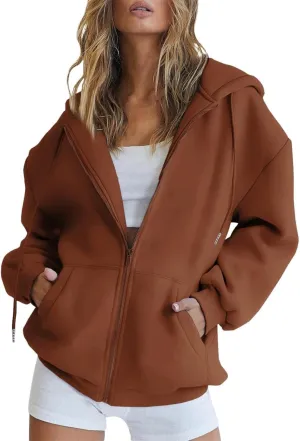 Womens Hoodie Y2K Zip Up Long Sleeve Oversized Sweatshirts Fleece Workout Jacket Pockets 2024 Fall Outfits Trendy Tops