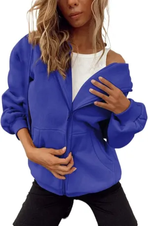 Womens Hoodie Y2K Zip Up Long Sleeve Oversized Sweatshirts Fleece Workout Jacket Pockets 2024 Fall Outfits Trendy Tops