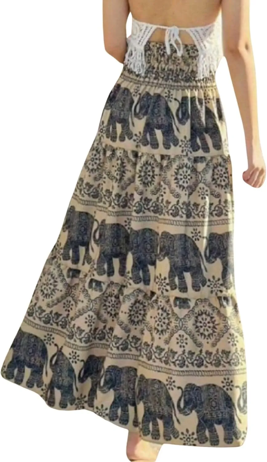 Women's Maxi Long Skirts, High Waisted Lightweight Silky Soft Flowy Ruffle Cute Trendy Boho Hippie, One Size Fits All