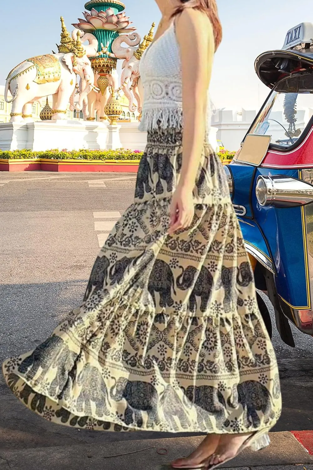 Women's Maxi Long Skirts, High Waisted Lightweight Silky Soft Flowy Ruffle Cute Trendy Boho Hippie, One Size Fits All