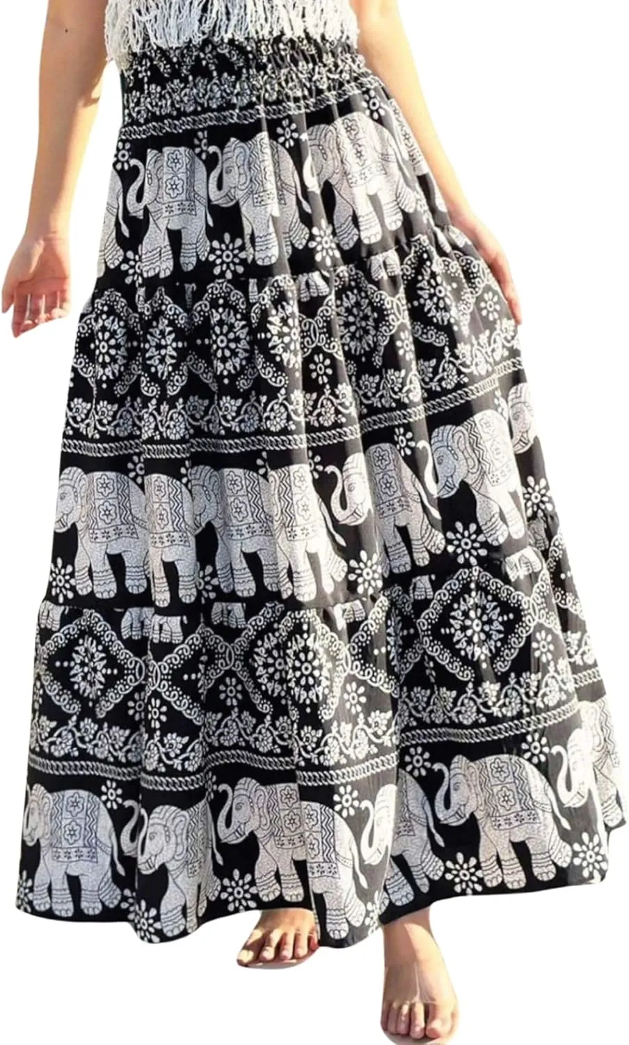 Women's Maxi Long Skirts, High Waisted Lightweight Silky Soft Flowy Ruffle Cute Trendy Boho Hippie, One Size Fits All