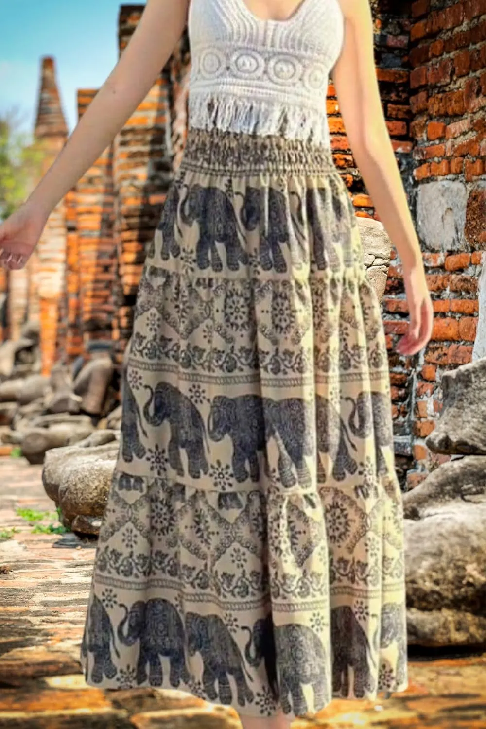 Women's Maxi Long Skirts, High Waisted Lightweight Silky Soft Flowy Ruffle Cute Trendy Boho Hippie, One Size Fits All
