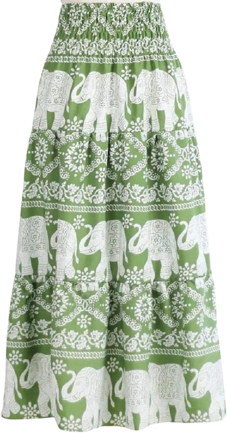 Women's Maxi Long Skirts, High Waisted Lightweight Silky Soft Flowy Ruffle Cute Trendy Boho Hippie, One Size Fits All