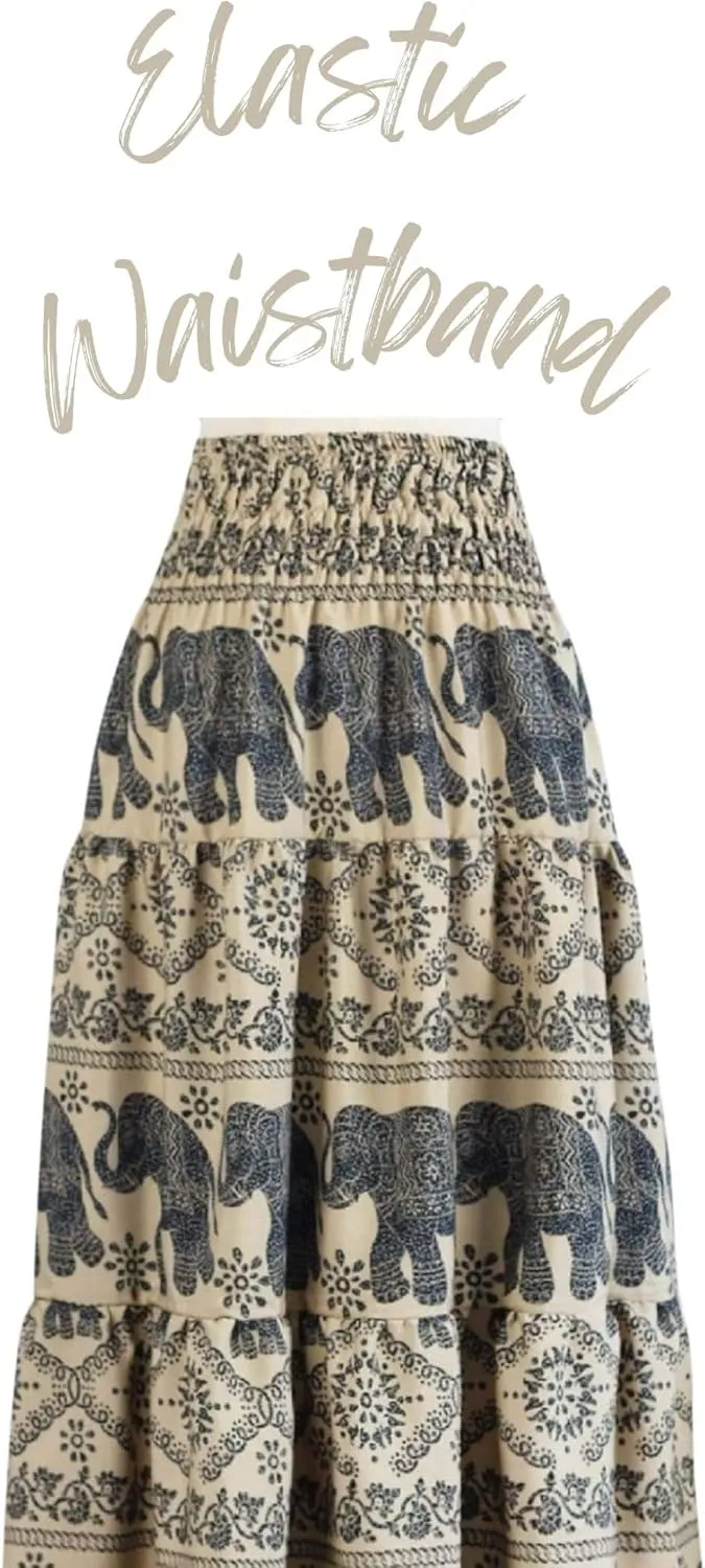 Women's Maxi Long Skirts, High Waisted Lightweight Silky Soft Flowy Ruffle Cute Trendy Boho Hippie, One Size Fits All