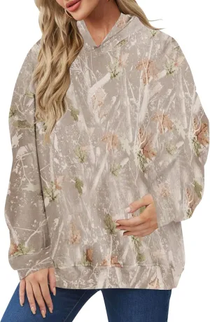 Womens Oversized Camo Hoodie Sweatshirt Maple Leaf Print Fleece Pullover Sweatshirts Long Sleeve Fall Hoodies