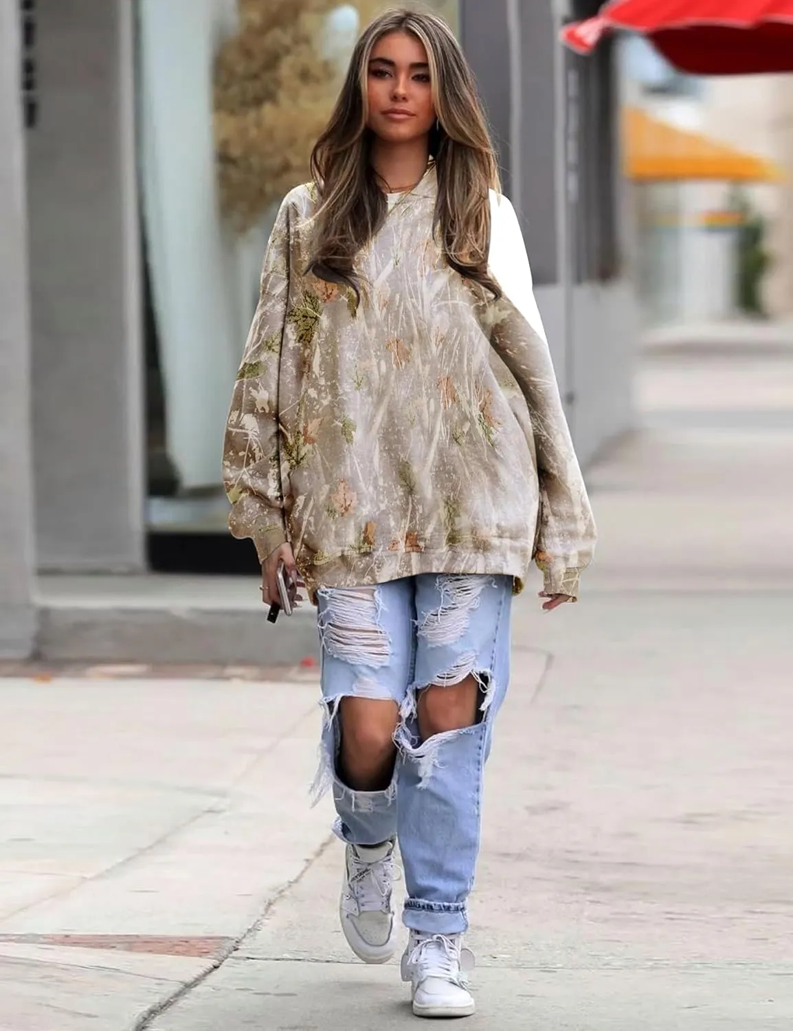 Womens Oversized Camo Hoodie Sweatshirt Maple Leaf Print Fleece Pullover Sweatshirts Long Sleeve Fall Hoodies
