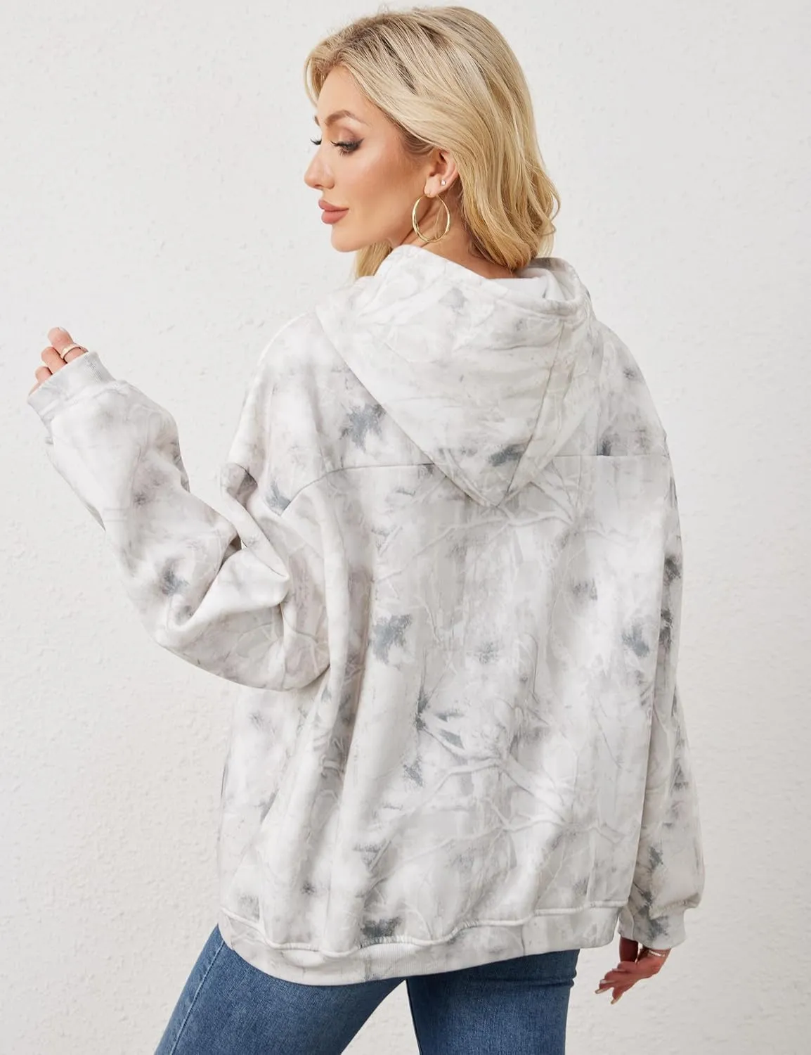 Womens Oversized Camo Hoodie Sweatshirt Maple Leaf Print Fleece Pullover Sweatshirts Long Sleeve Fall Hoodies