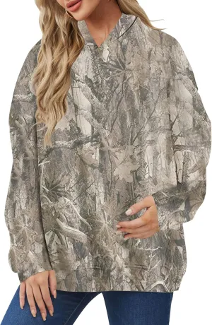 Womens Oversized Camo Hoodie Sweatshirt Maple Leaf Print Fleece Pullover Sweatshirts Long Sleeve Fall Hoodies