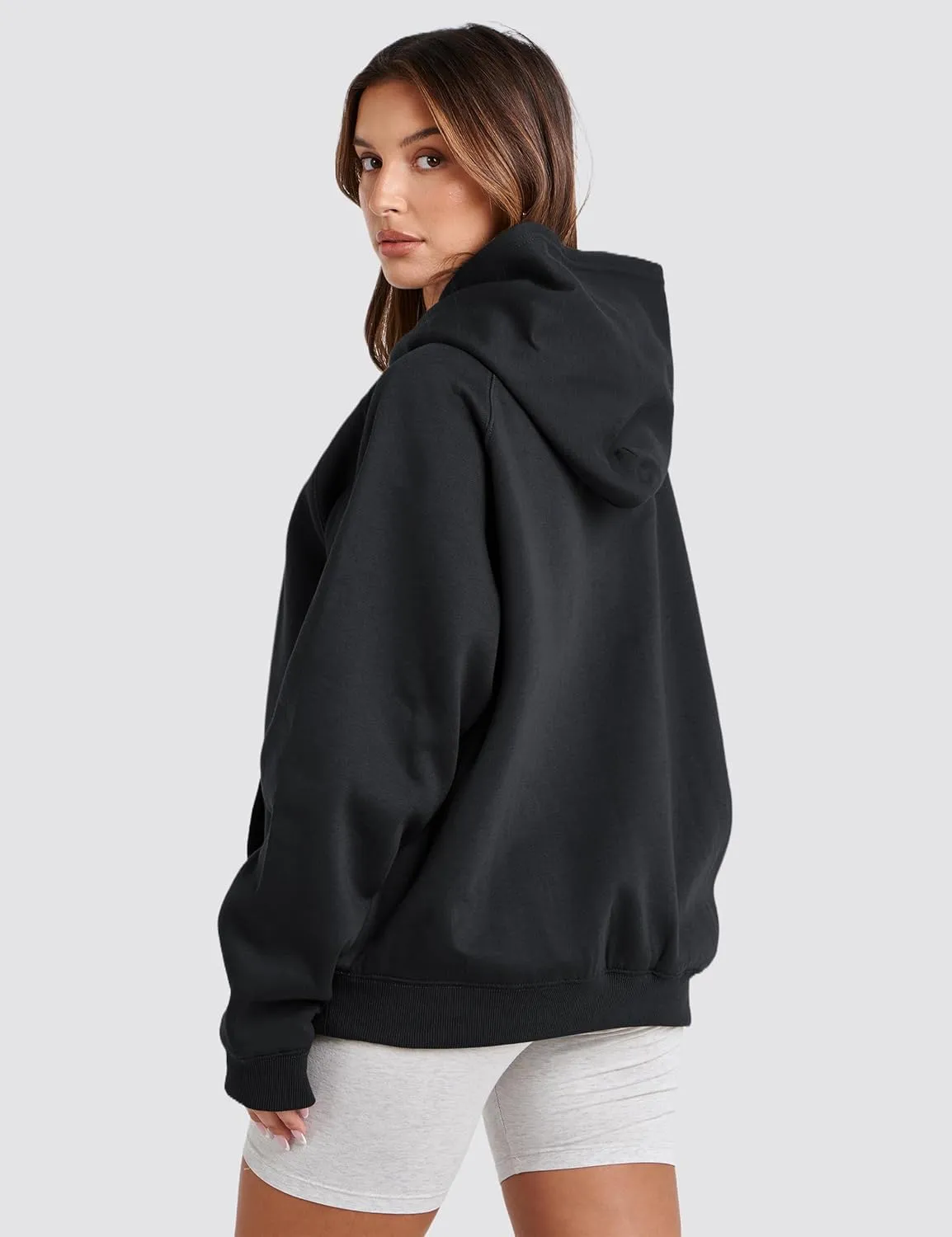 Womens Oversized Hoodies Sweatshirt Basic Solid Long Raglan Sleeves Loose Fleece Hooded Pullover With Kangaroo Pocket