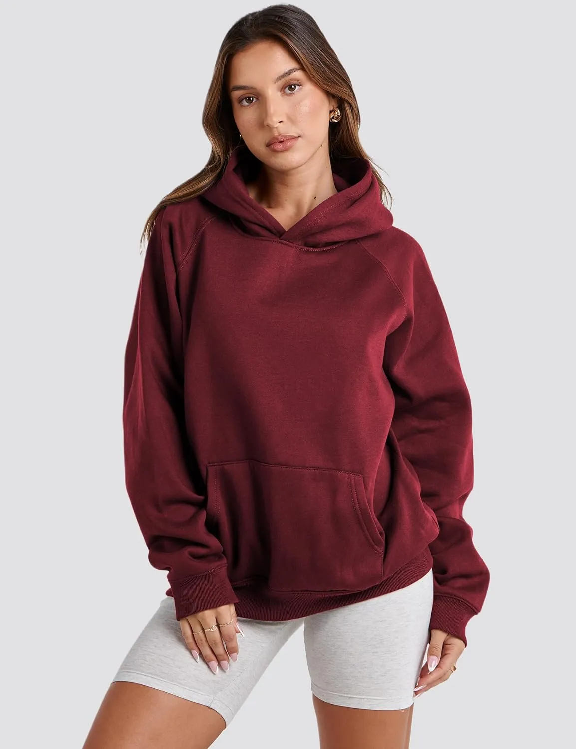 Womens Oversized Hoodies Sweatshirt Basic Solid Long Raglan Sleeves Loose Fleece Hooded Pullover With Kangaroo Pocket
