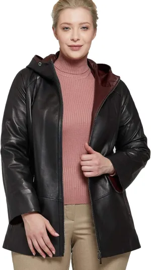 Womens Plus Size Soft Leather Jacket With Hoodie  Many Colors Real Sheepskin Hooded Leather Jacket