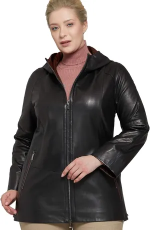 Womens Plus Size Soft Leather Jacket With Hoodie  Many Colors Real Sheepskin Hooded Leather Jacket