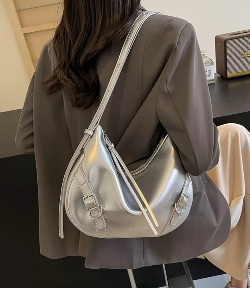 Womens PU Leather Hobo Bag Trendy Shoulder Purse Slouchy Tote Bags Modern Handbag Satchel
