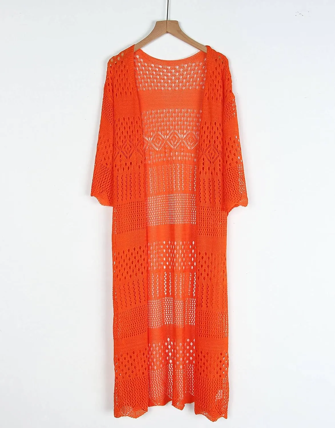 Women's Tie front Summer Cardigan Short Sleeve Hollow Out Crochet Long Kimono Cover Up