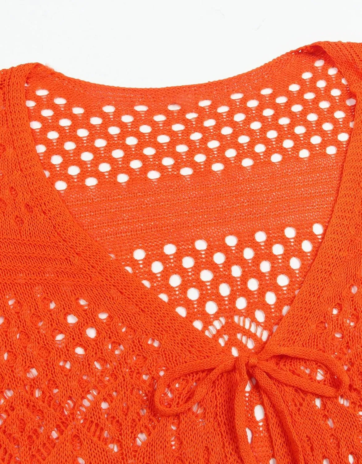 Women's Tie front Summer Cardigan Short Sleeve Hollow Out Crochet Long Kimono Cover Up