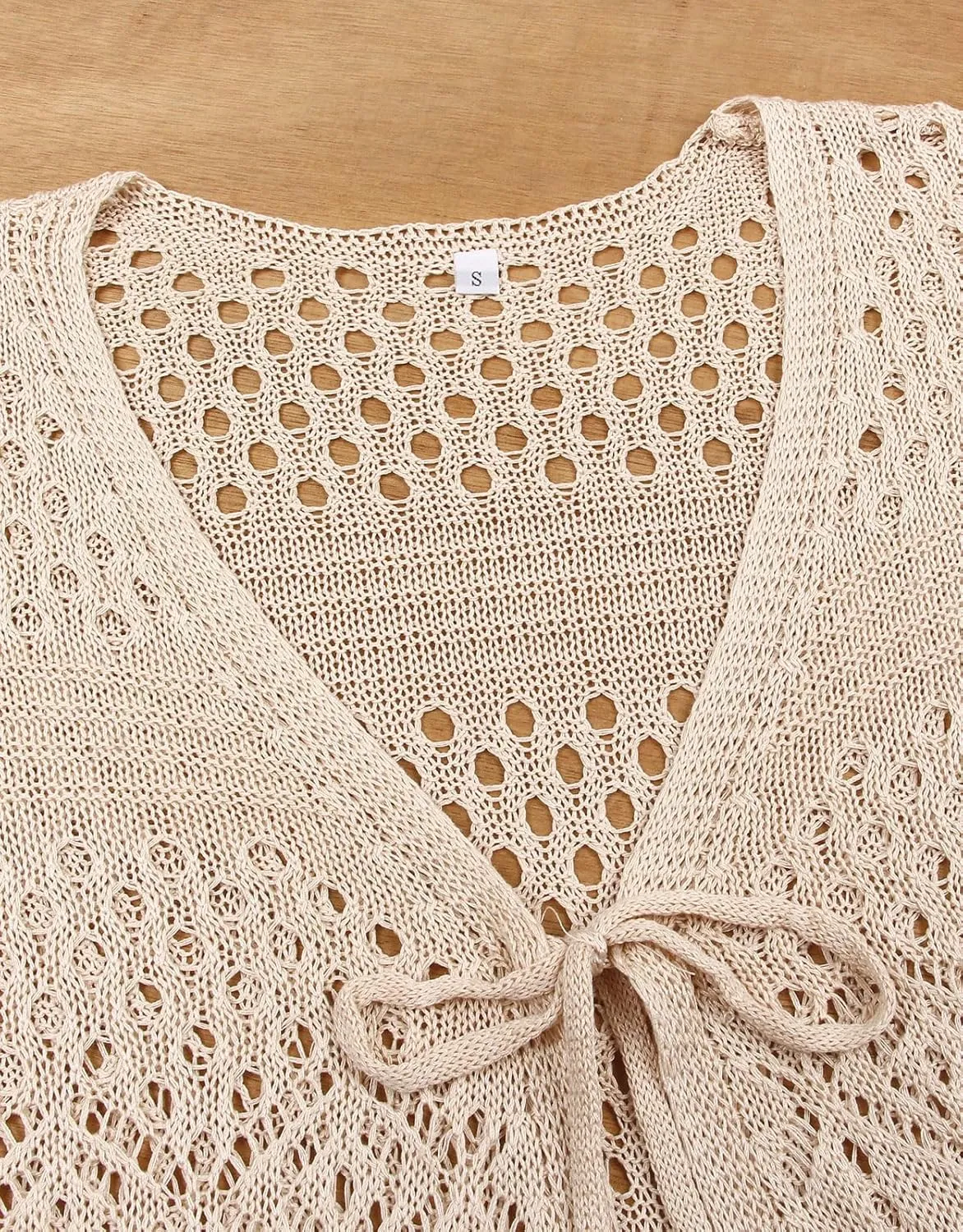 Women's Tie front Summer Cardigan Short Sleeve Hollow Out Crochet Long Kimono Cover Up