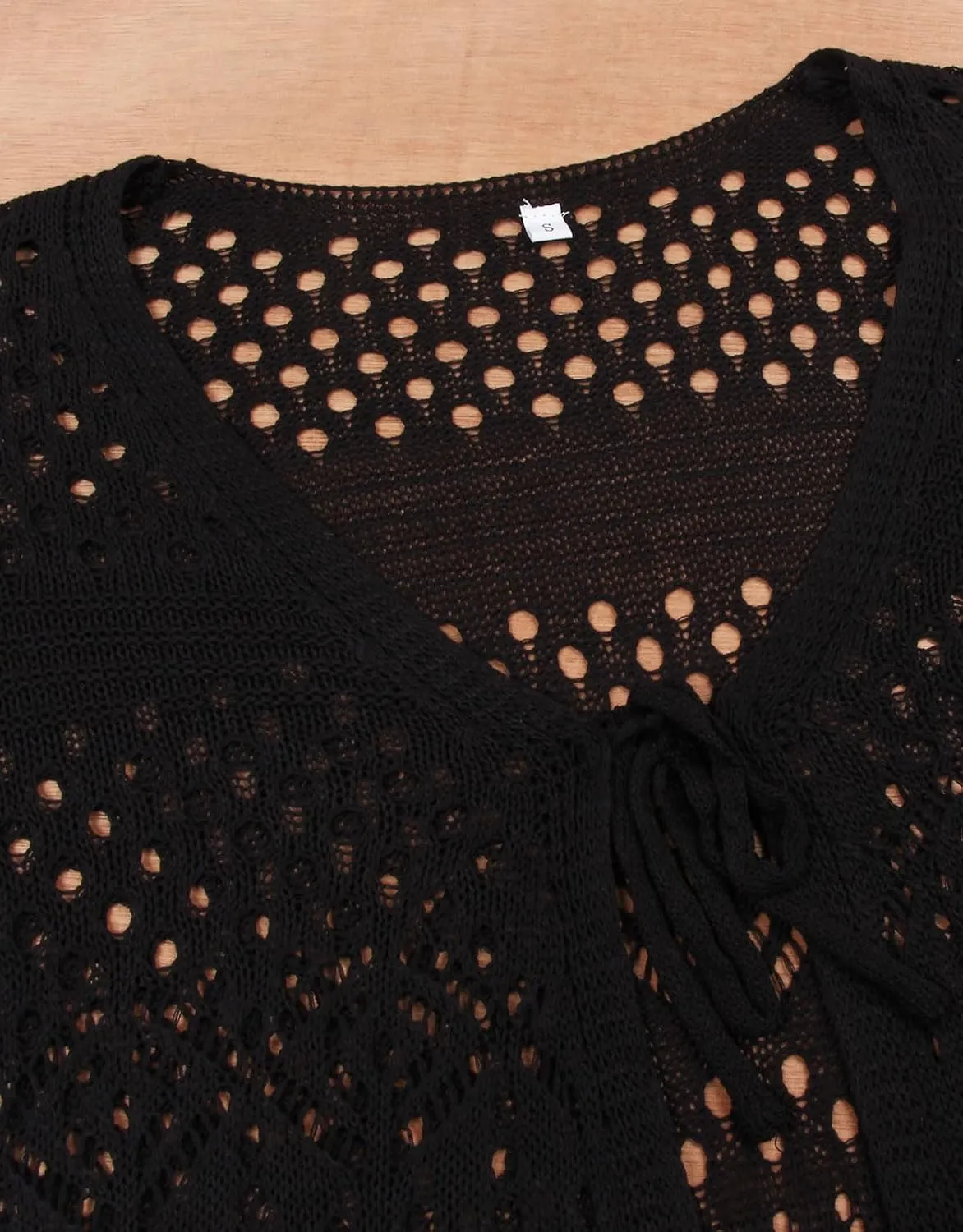 Women's Tie front Summer Cardigan Short Sleeve Hollow Out Crochet Long Kimono Cover Up