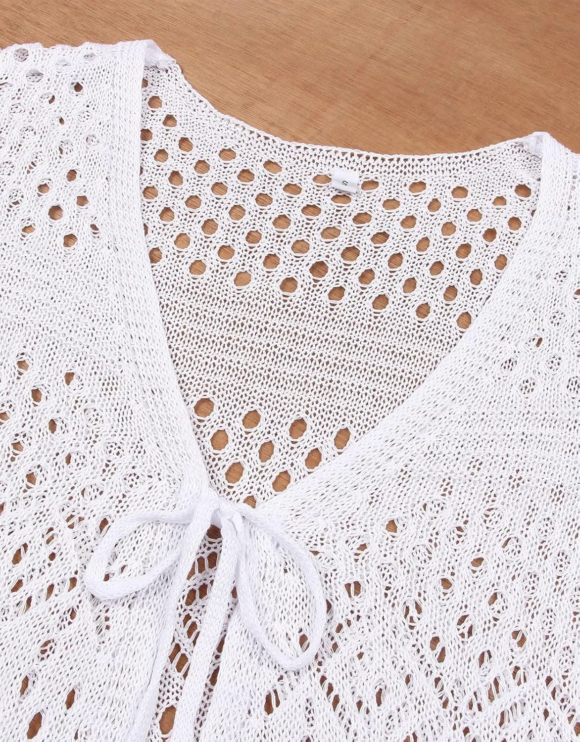 Women's Tie front Summer Cardigan Short Sleeve Hollow Out Crochet Long Kimono Cover Up