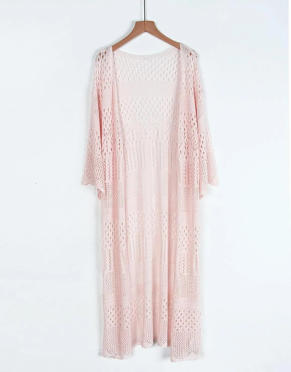 Women's Tie front Summer Cardigan Short Sleeve Hollow Out Crochet Long Kimono Cover Up