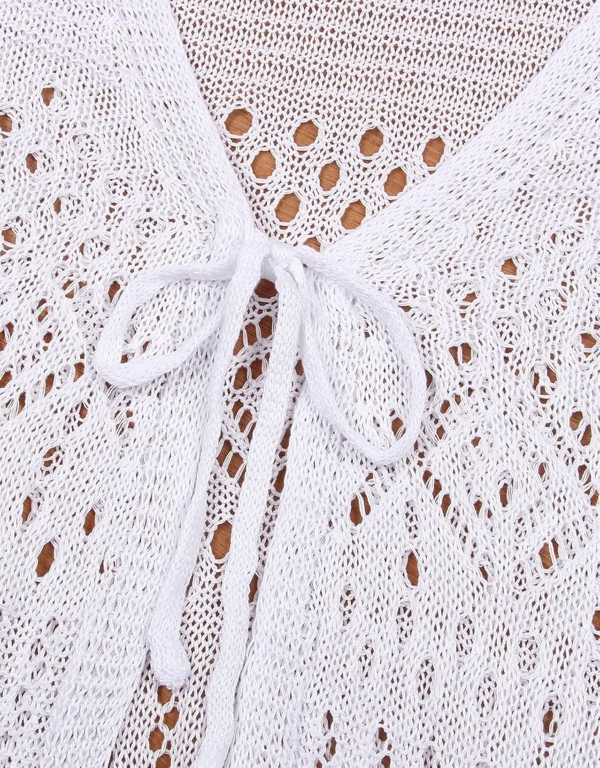 Women's Tie front Summer Cardigan Short Sleeve Hollow Out Crochet Long Kimono Cover Up