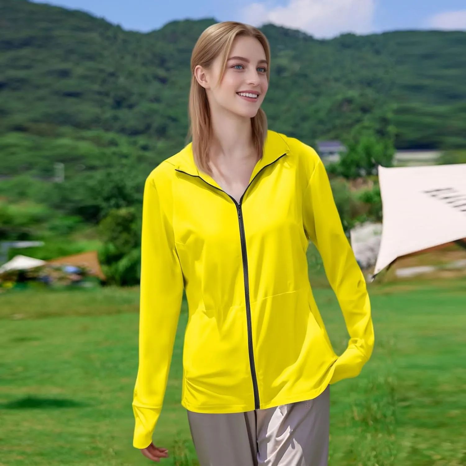 Women's UPF Sun Protection Shirts SPF Jacket UV Zip Up Hoodie Long Sleeve Summer Ice Silk Outdoor with Pockets