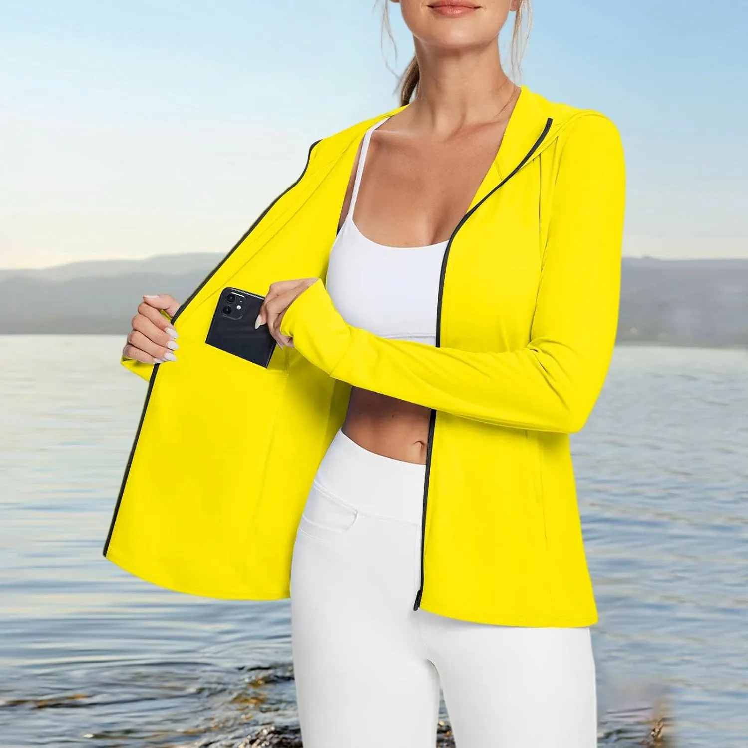 Women's UPF Sun Protection Shirts SPF Jacket UV Zip Up Hoodie Long Sleeve Summer Ice Silk Outdoor with Pockets