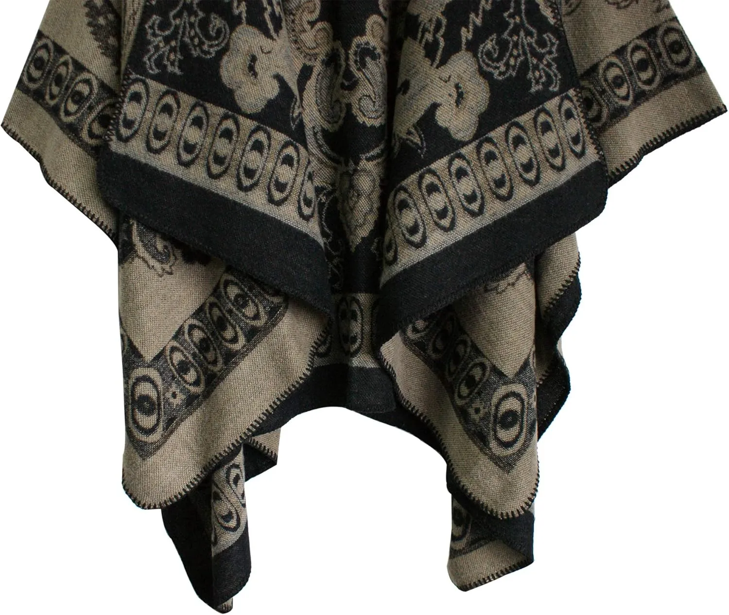 Women's Vintage Pattern Open Front Poncho Cape Shawl Winter Shawl Wraps