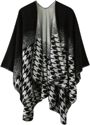 Women's Vintage Pattern Open Front Poncho Cape Shawl Winter Shawl Wraps