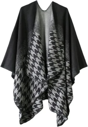 Women's Vintage Pattern Open Front Poncho Cape Shawl Winter Shawl Wraps