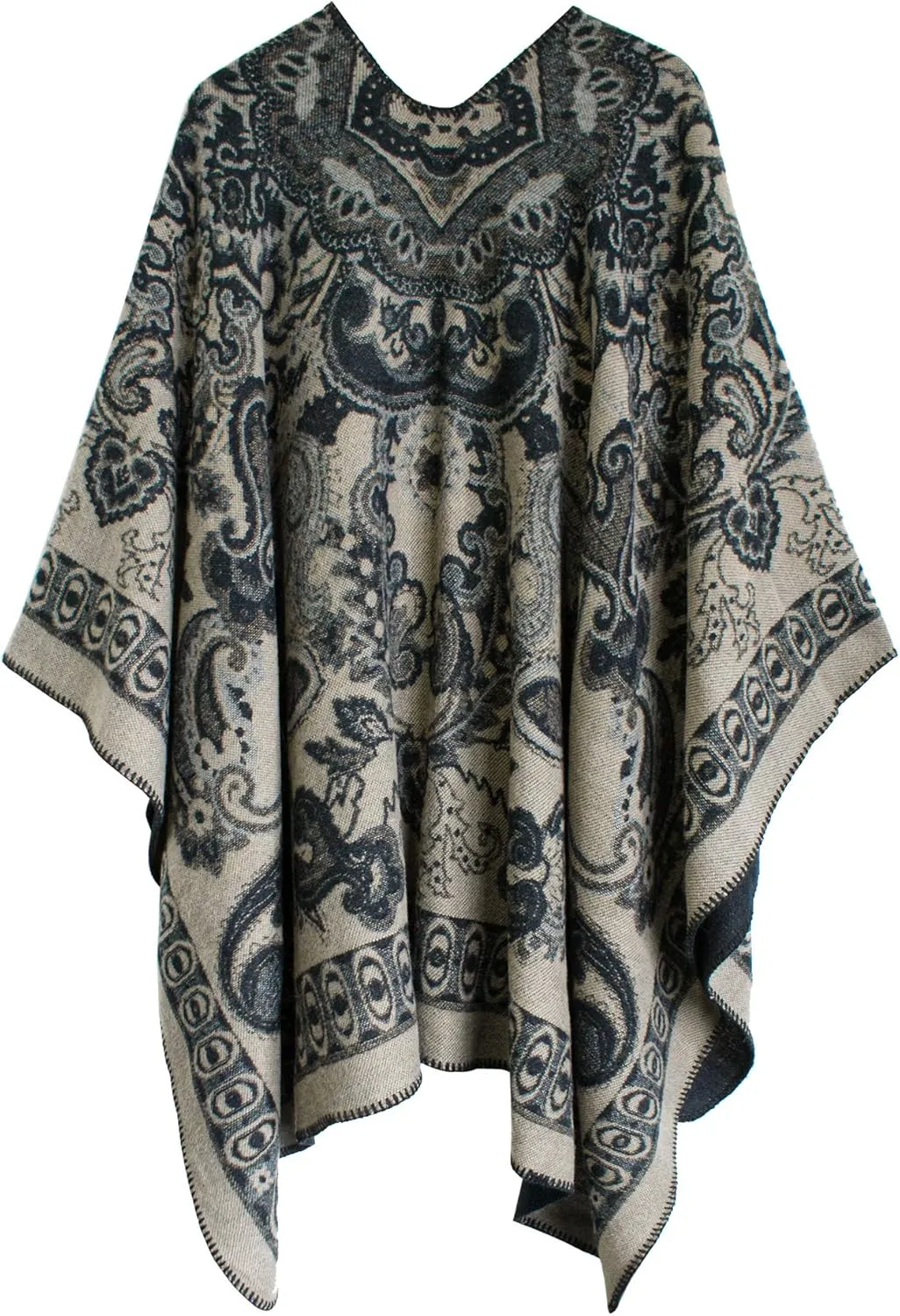 Women's Vintage Pattern Open Front Poncho Cape Shawl Winter Shawl Wraps