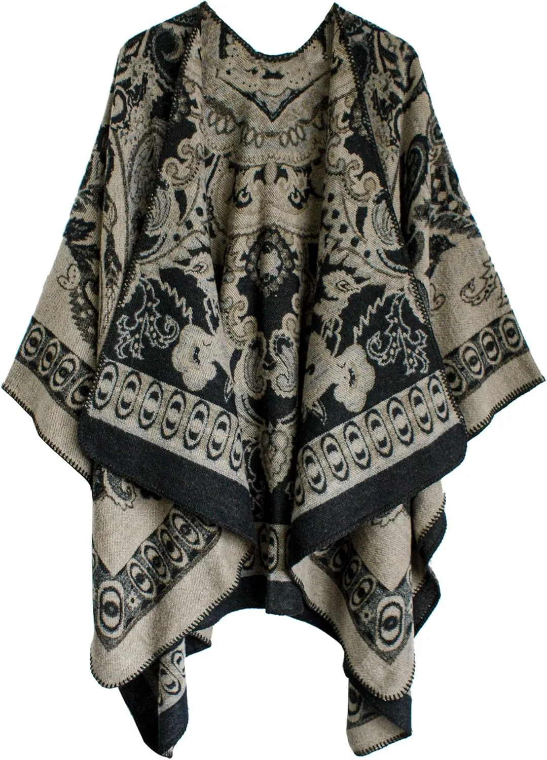 Women's Vintage Pattern Open Front Poncho Cape Shawl Winter Shawl Wraps
