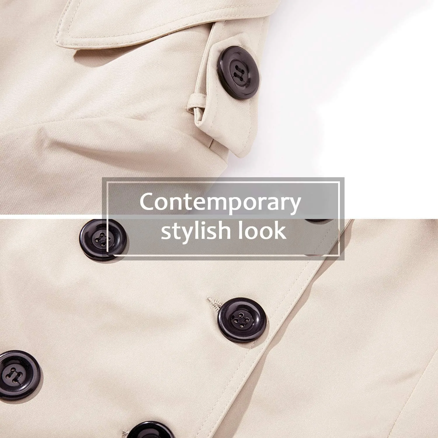 Women's Waterproof Trench Coat Double-Breasted Classic Lapel Petite Overcoat Belted Slim Outerwear Coat