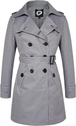 Women's Waterproof Trench Coat Double-Breasted Classic Lapel Petite Overcoat Belted Slim Outerwear Coat