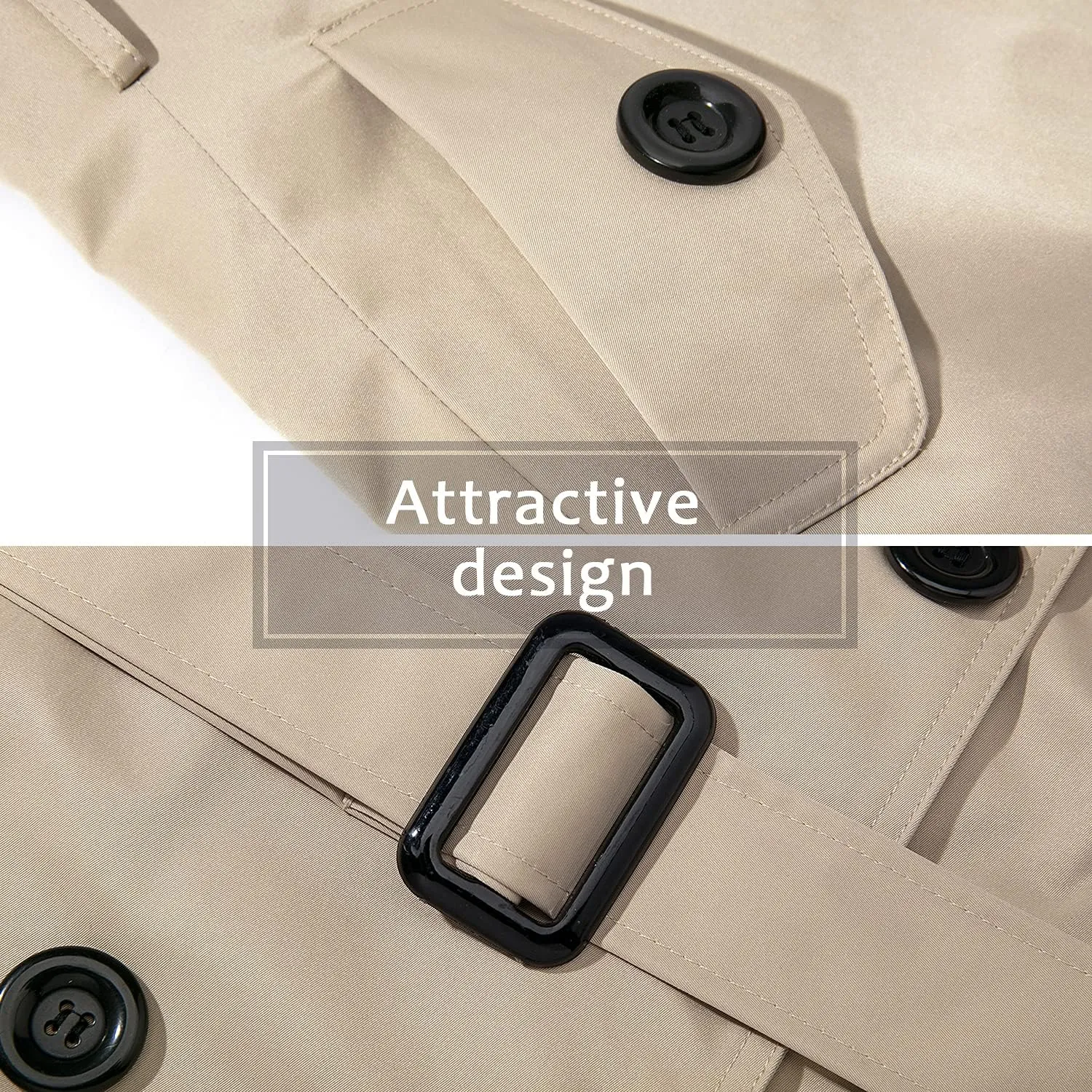 Women's Waterproof Trench Coat Double-Breasted Classic Lapel Petite Overcoat Belted Slim Outerwear Coat