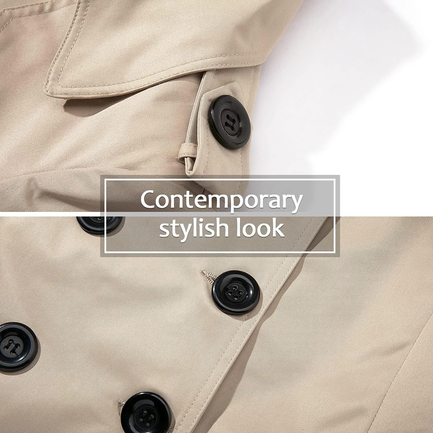 Women's Waterproof Trench Coat Double-Breasted Classic Lapel Petite Overcoat Belted Slim Outerwear Coat