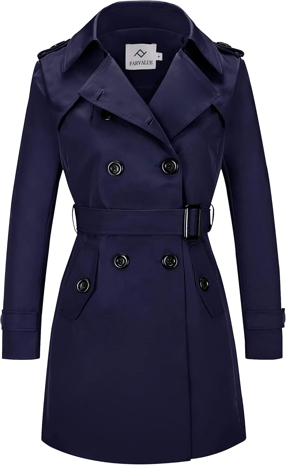 Women's Waterproof Trench Coat Double-Breasted Classic Lapel Petite Overcoat Belted Slim Outerwear Coat