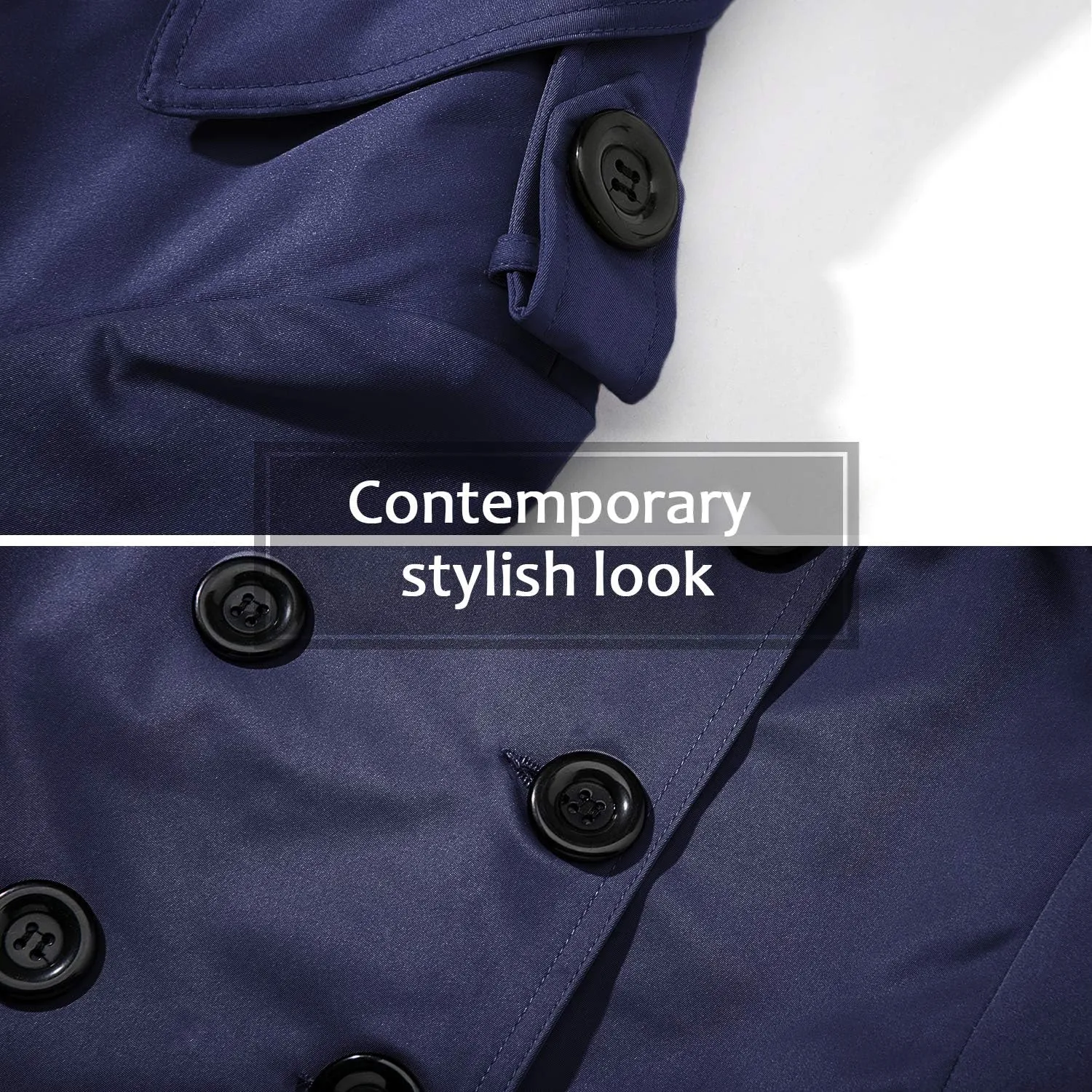 Women's Waterproof Trench Coat Double-Breasted Classic Lapel Petite Overcoat Belted Slim Outerwear Coat