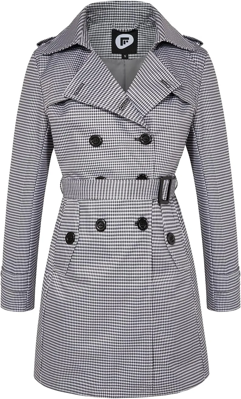 Women's Waterproof Trench Coat Double-Breasted Classic Lapel Petite Overcoat Belted Slim Outerwear Coat