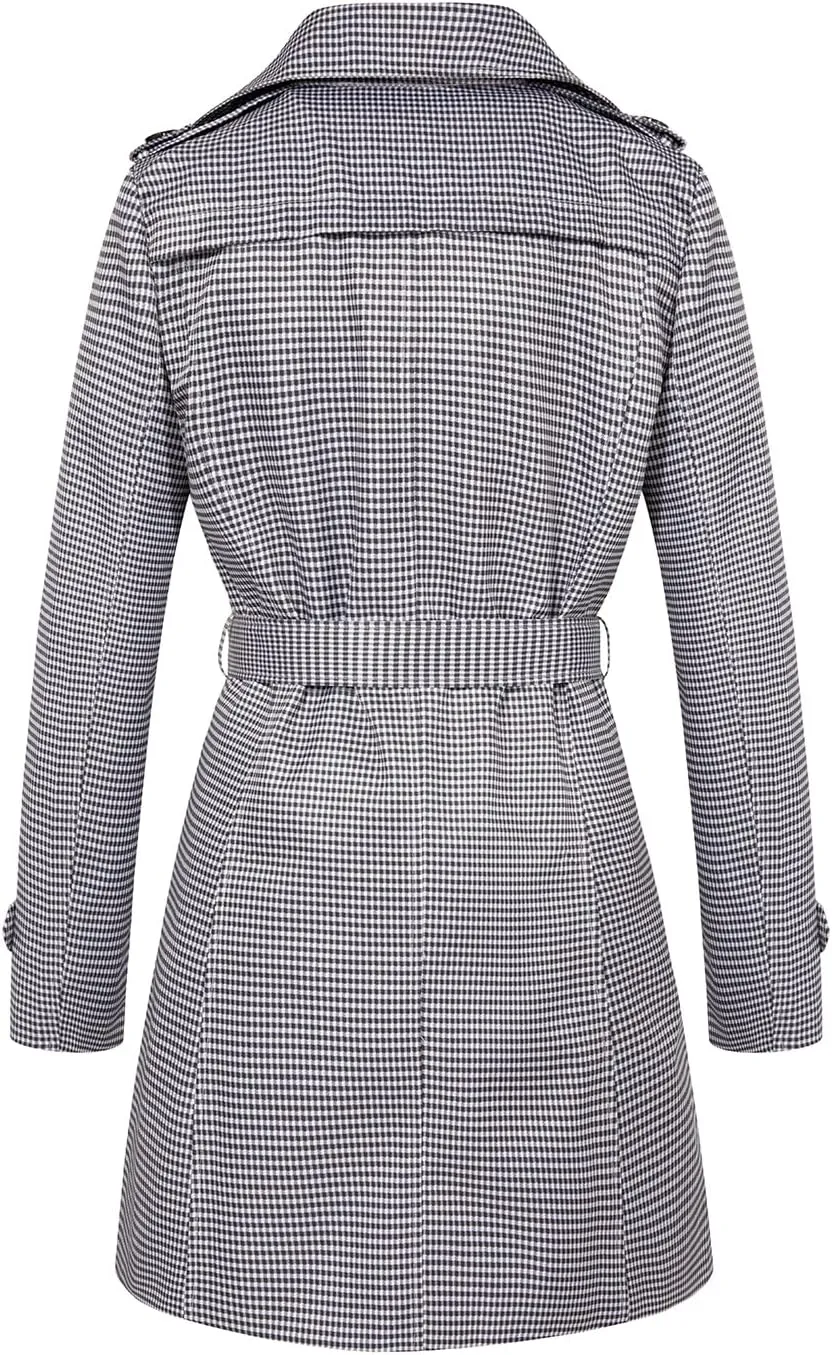 Women's Waterproof Trench Coat Double-Breasted Classic Lapel Petite Overcoat Belted Slim Outerwear Coat