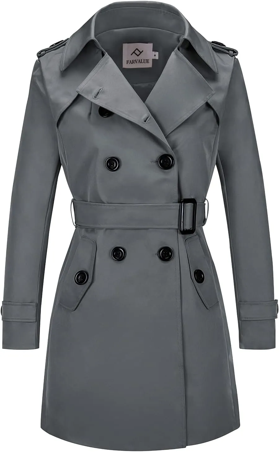 Women's Waterproof Trench Coat Double-Breasted Classic Lapel Petite Overcoat Belted Slim Outerwear Coat