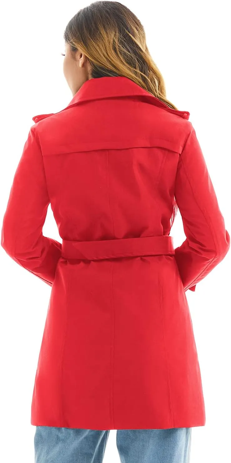 Women's Waterproof Trench Coat Double-Breasted Classic Lapel Petite Overcoat Belted Slim Outerwear Coat